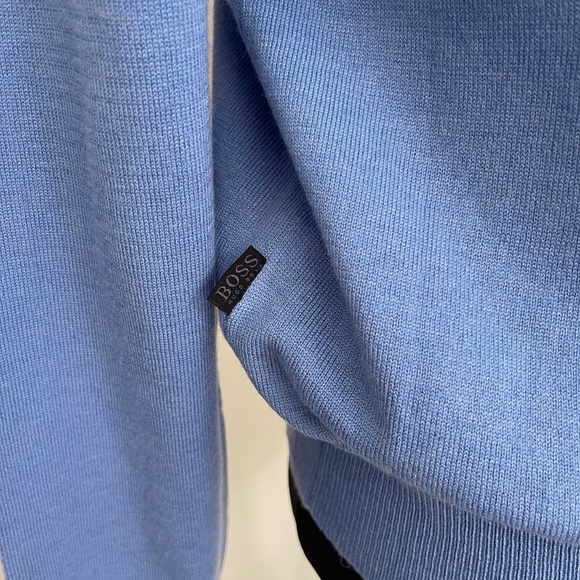 New Hugo Boss Sweater V neck Blue Wool Sweater Pullover - Picture 5 of 6